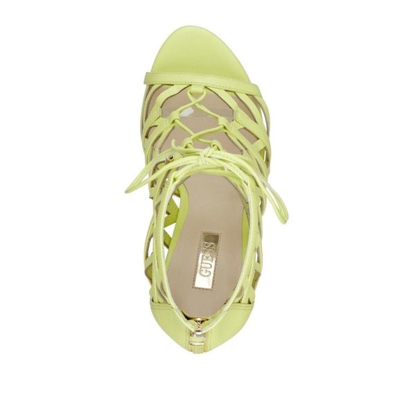 $110 Guess Women's Anasia Caged Heels In Yellow Lace Up Size 8.5 - Picture 4 of 5